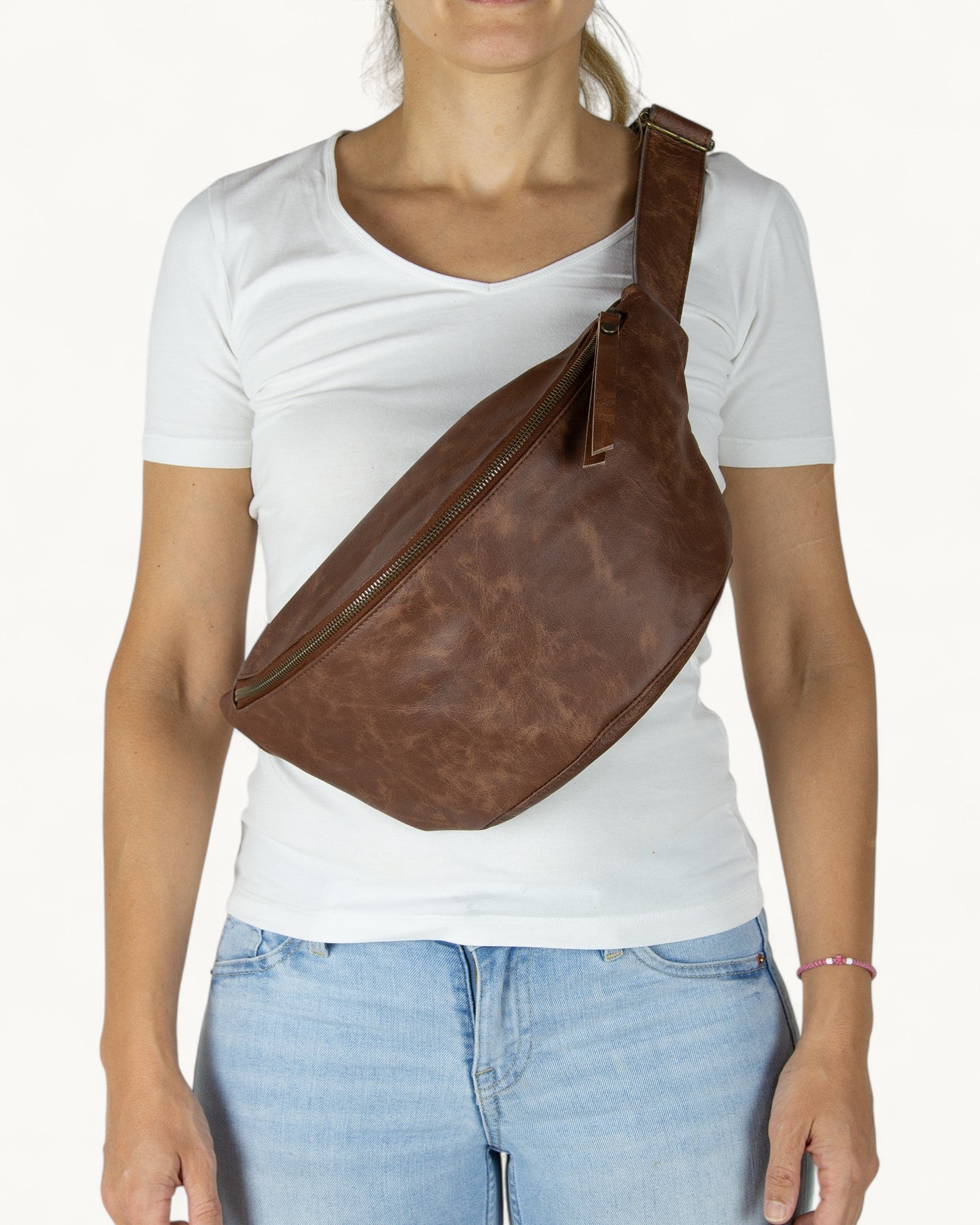 Δερμάτινη Τσάντα Μέσης -Καφέ Τσάντα Στήθους από Γνήσιο Δέρμα με Vintage εφέ