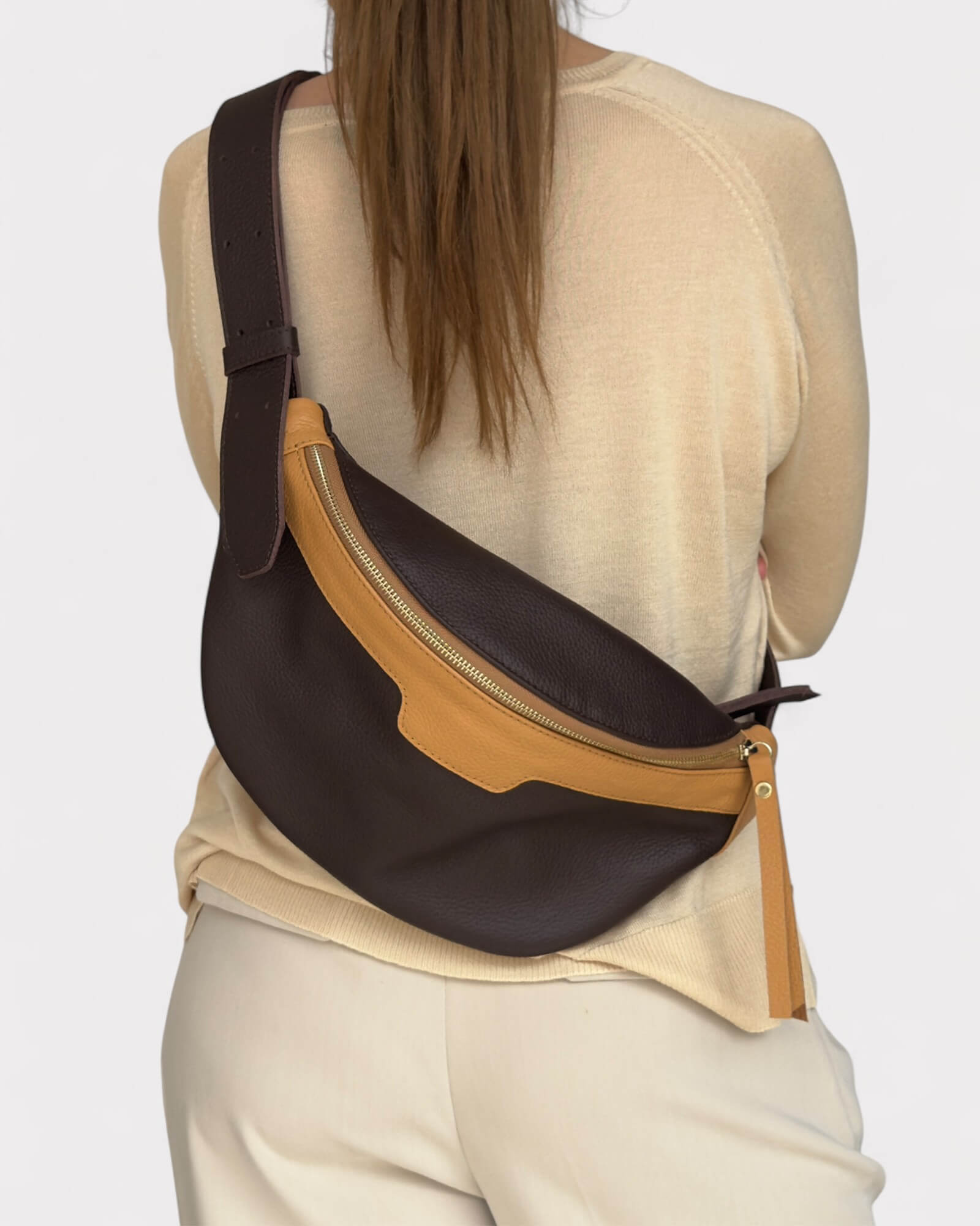 Καφέ Δερμάτινη Τσάντα Μέσης - Τσάντα Στήθους από Γνήσιο Δέρμα