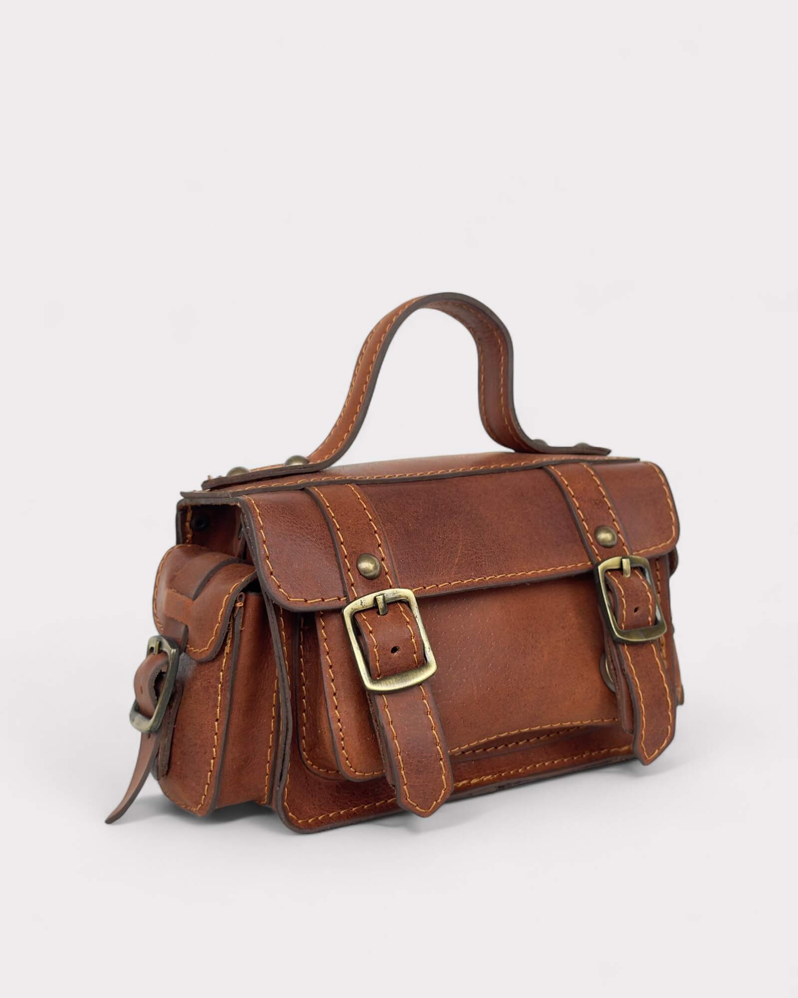 brown crossbody satchel side view