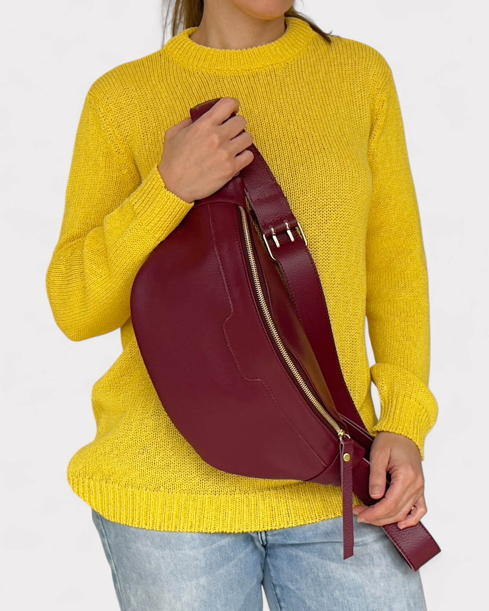 Medium Burgundy Leather Sling Bag - Slouchy Crossbody Fanny Pack