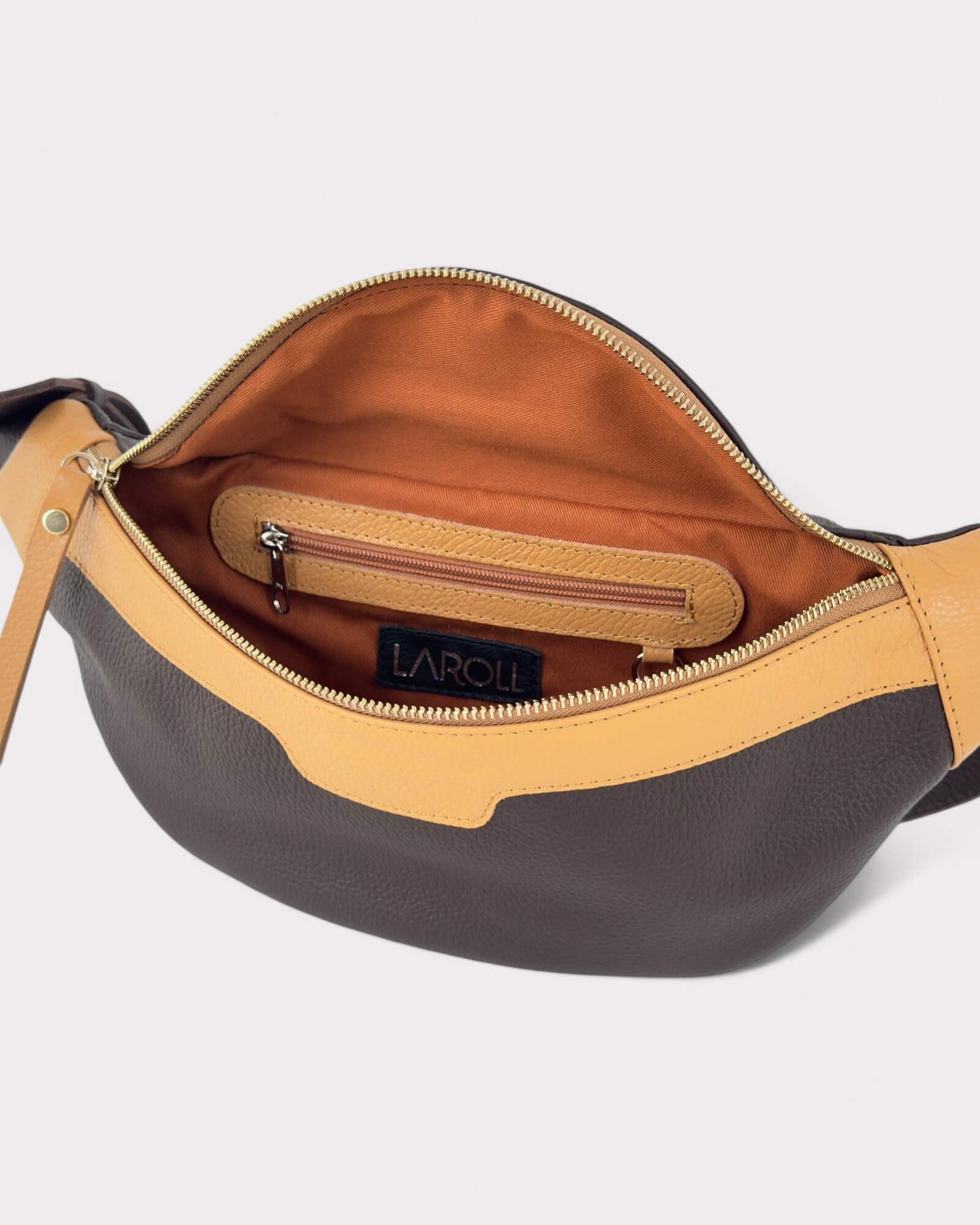 Brown and Tan Leather Sling Bag - Soft Crossbody Fanny Pack