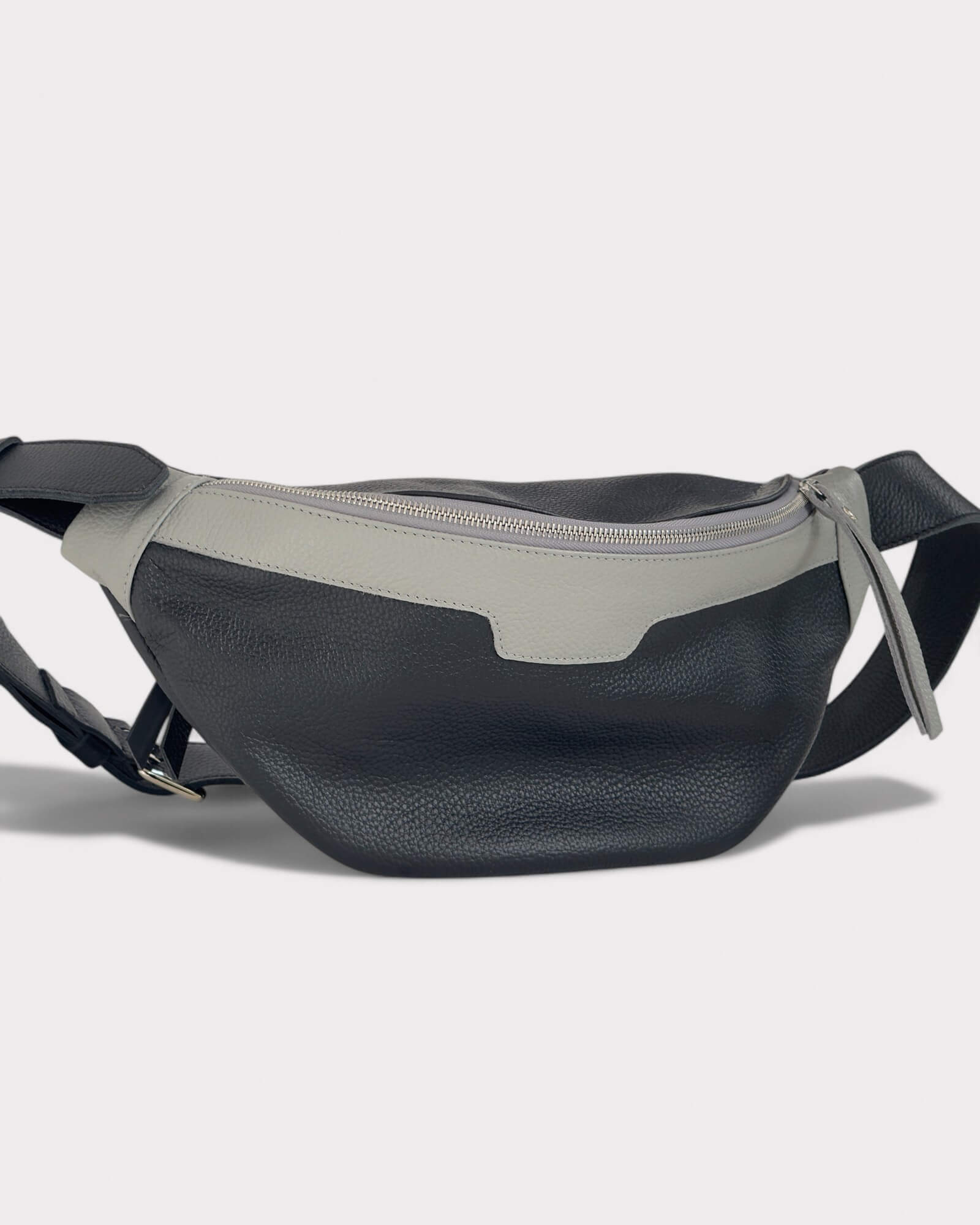 Black and Grey Leather Sling Bag - Soft Crossbody Fanny Pack