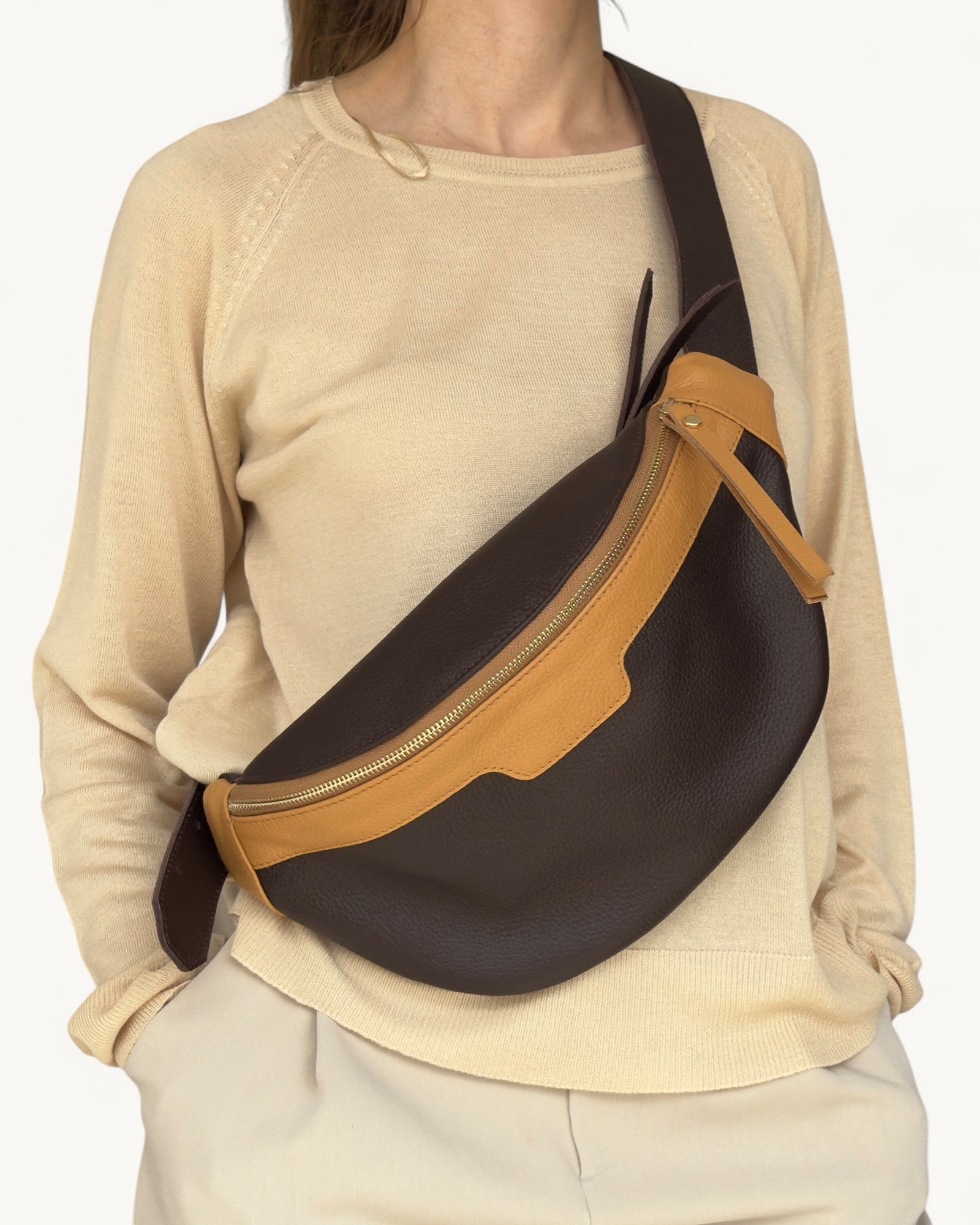 Καφέ Δερμάτινη Τσάντα Μέσης - Τσάντα Στήθους από Γνήσιο Δέρμα