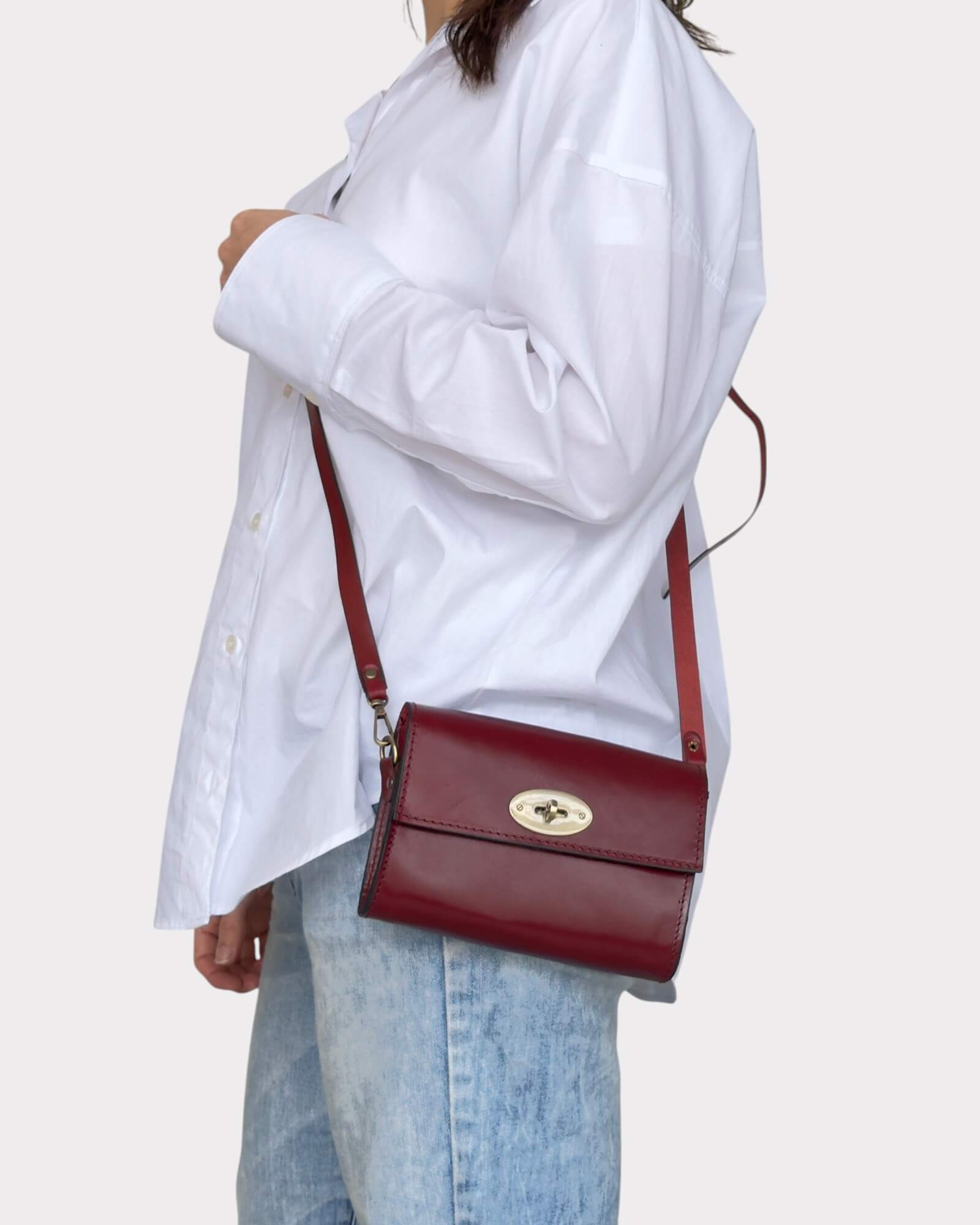 Mini Leather Burgundy-Red Crossbody Clutch – Handmade Artisan Phone Purse