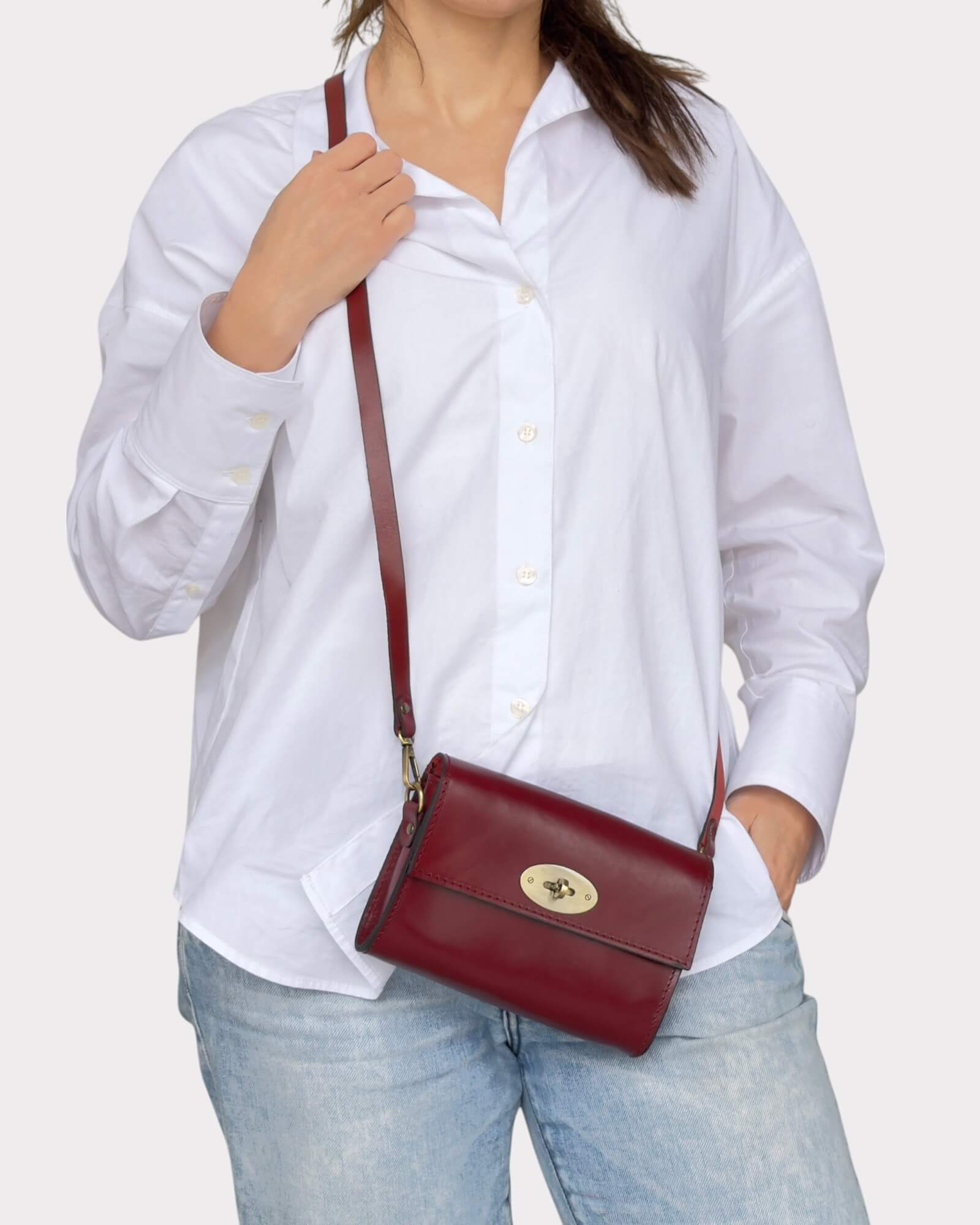 Mini Leather Burgundy-Red Crossbody Clutch – Handmade Artisan Phone Purse