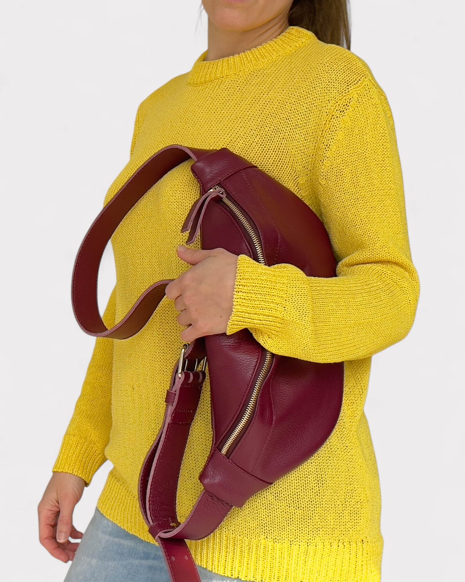 Medium Burgundy Leather Sling Bag - Slouchy Crossbody Fanny Pack