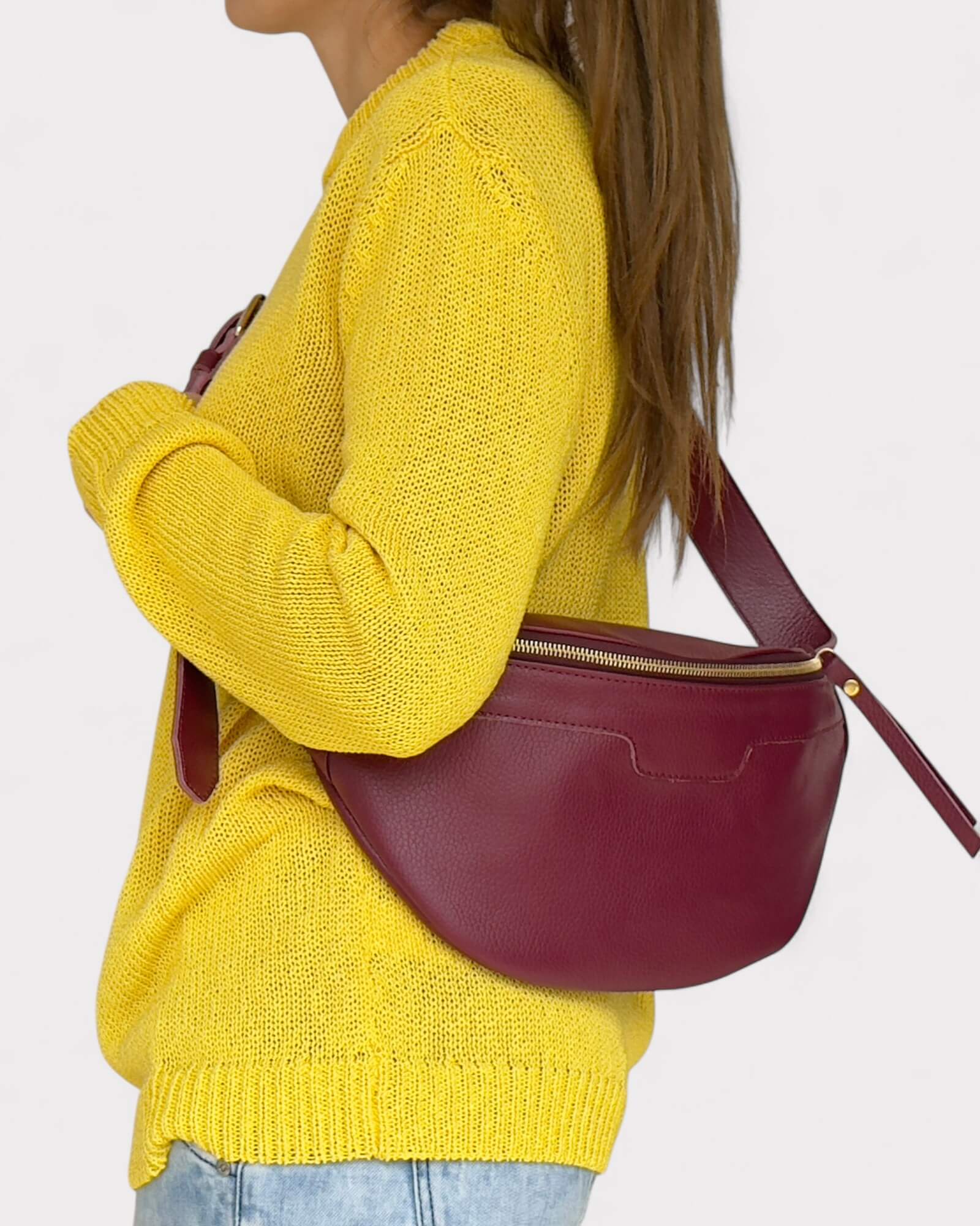 Medium Burgundy Leather Sling Bag - Slouchy Crossbody Fanny Pack