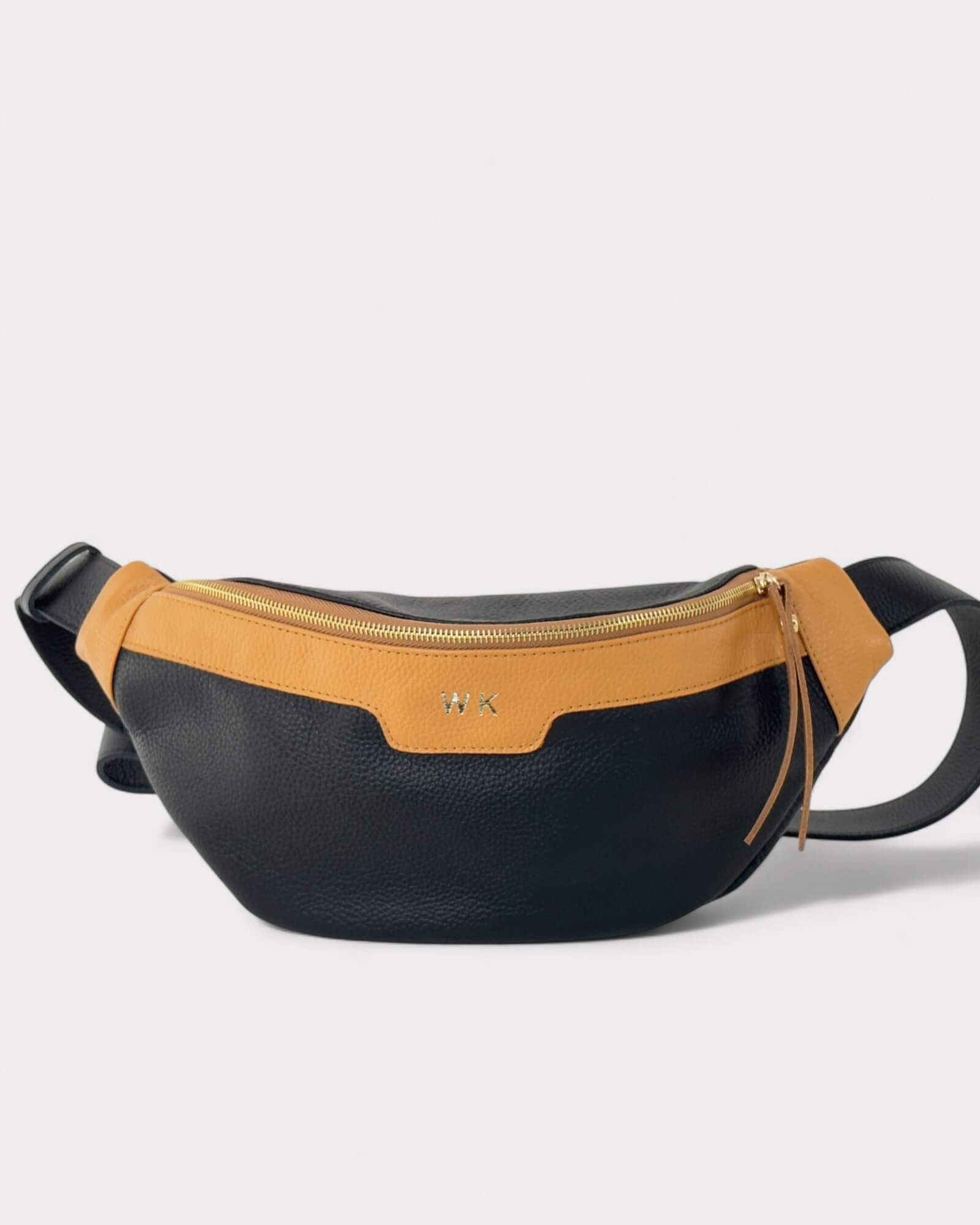 Black and Tan Leather Sling Bag - Soft Crossbody Fanny Pack