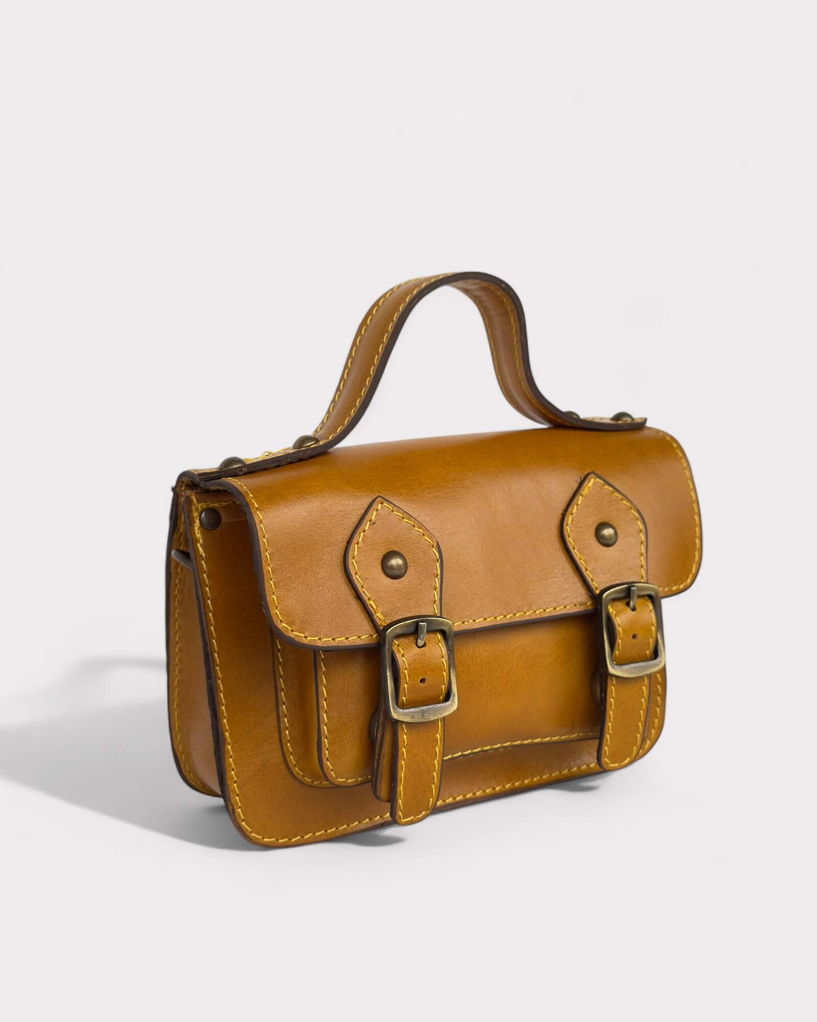 Μίνι Δερμάτινη Τσάντα Ταχυδρόμου με Εξωτερική Τσέπη - Ταμπά