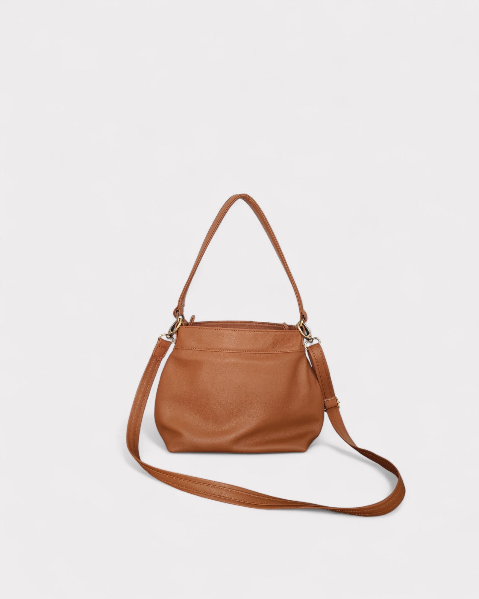 tan small hobo bag side view with strap