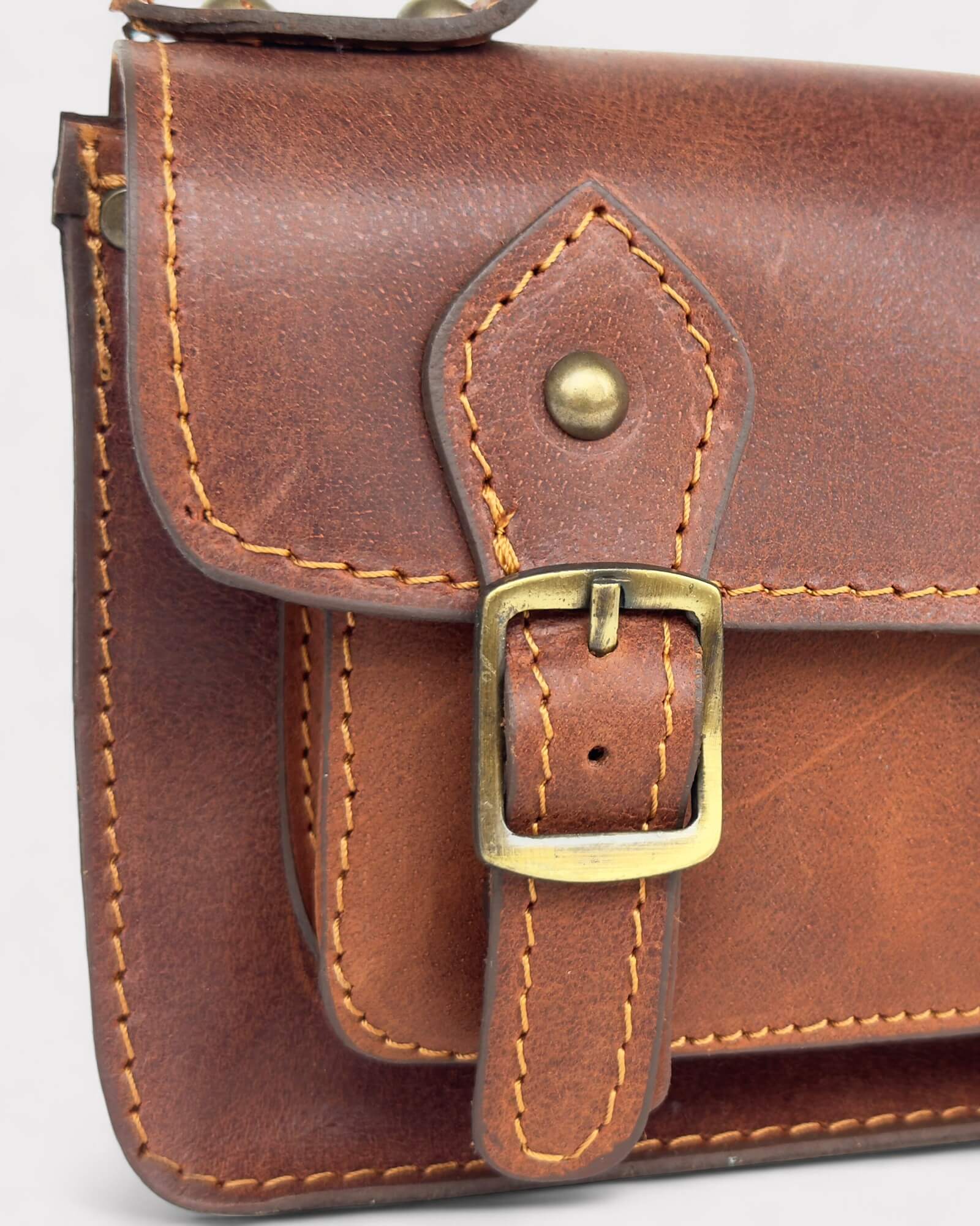 Mini Brown Leather Satchel – Handmade Crossbody Bag