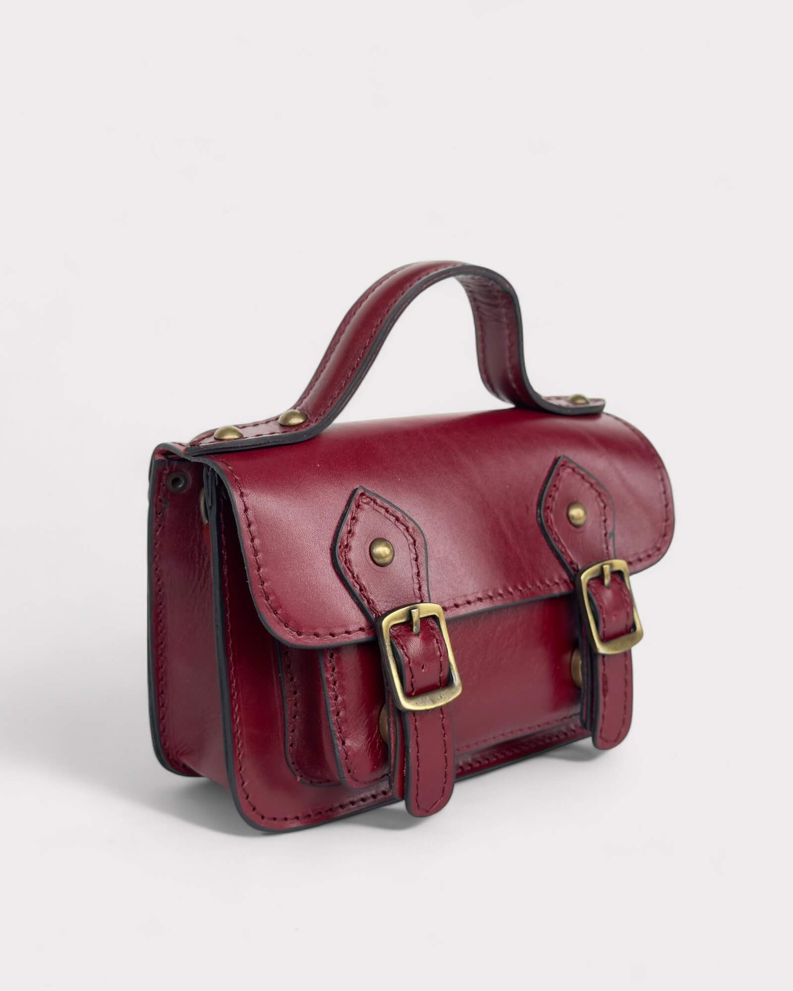 Μίνι Δερμάτινη Τσάντα Ταχυδρόμου με Εξωτερική Τσέπη - Μπορντό