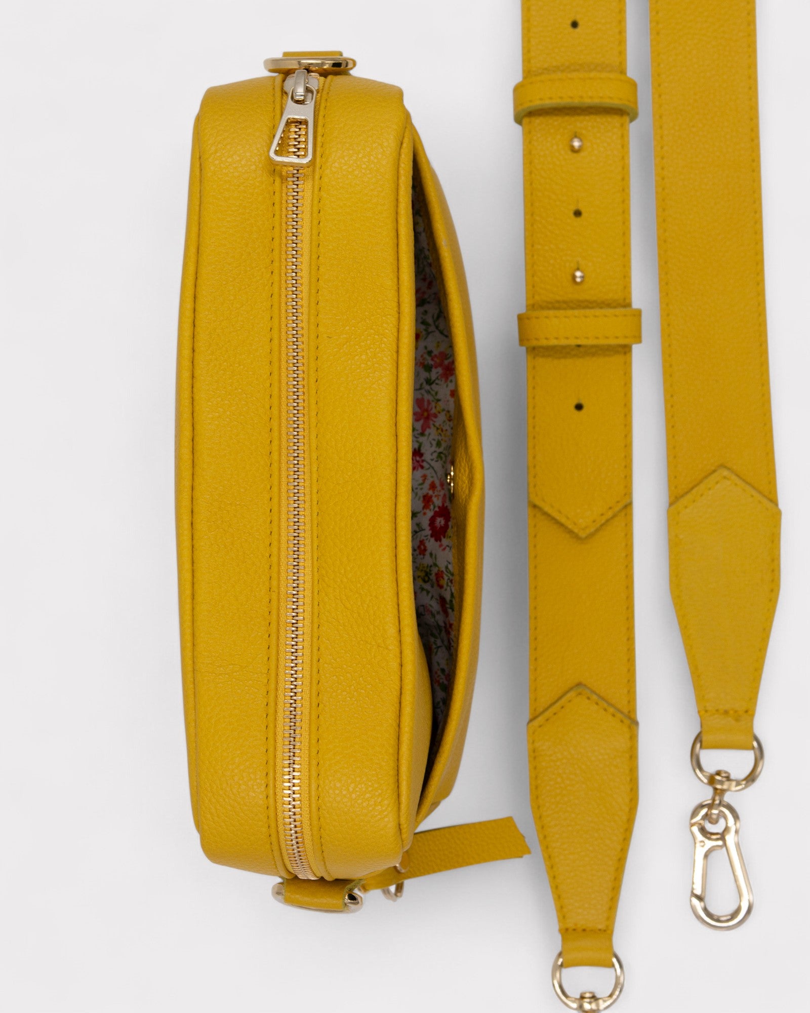 top view of yellow camera bag