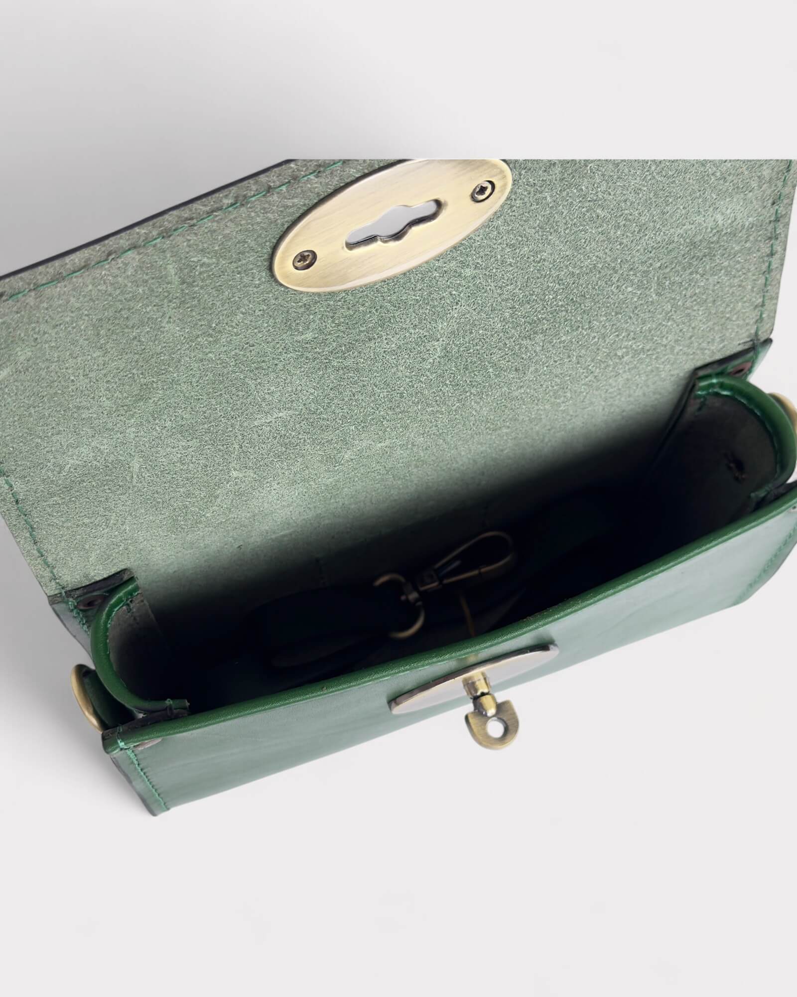 Mini Leather Green Crossbody Clutch – Handmade Artisan Phone Purse
