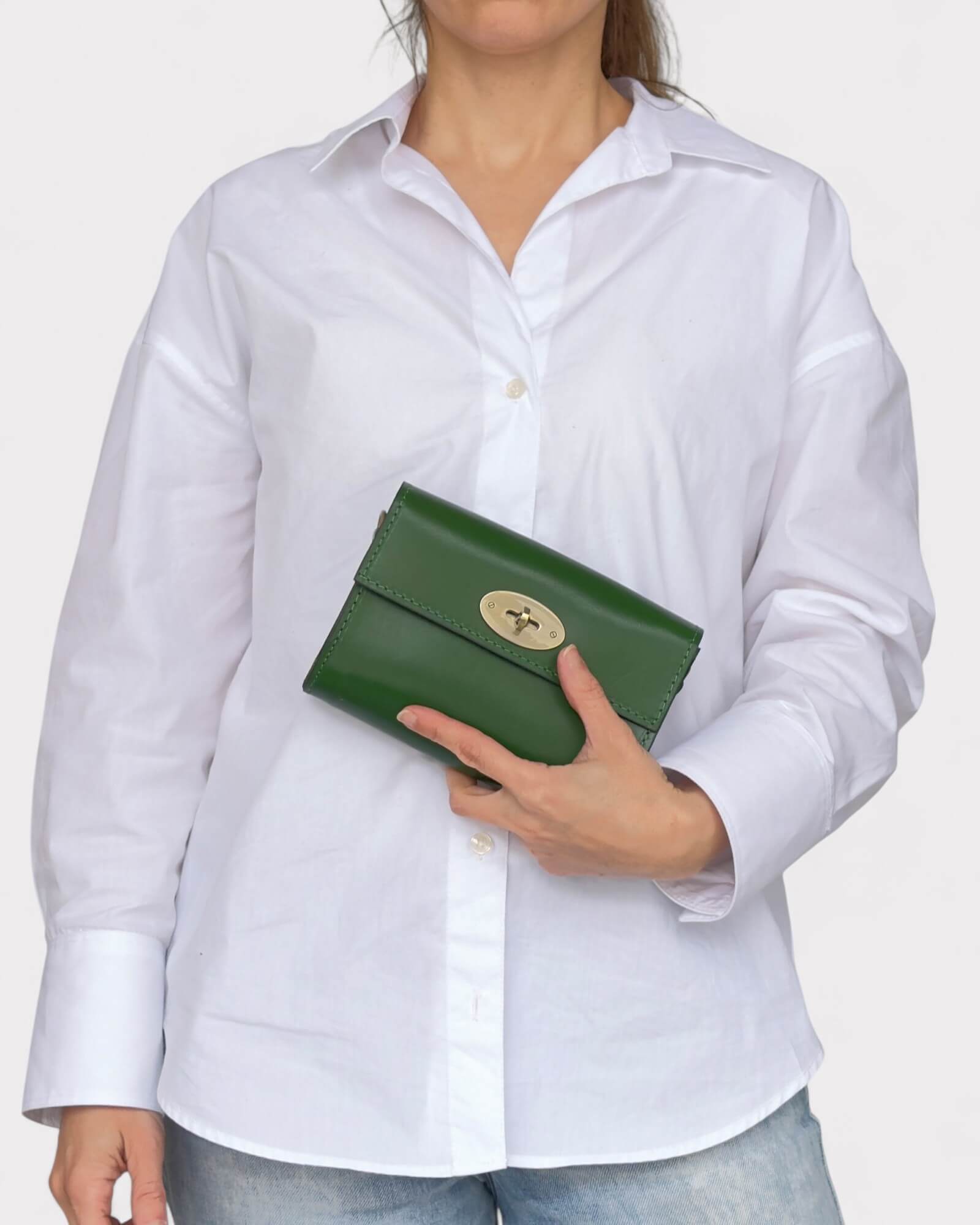 Mini Leather Green Crossbody Clutch – Handmade Artisan Phone Purse