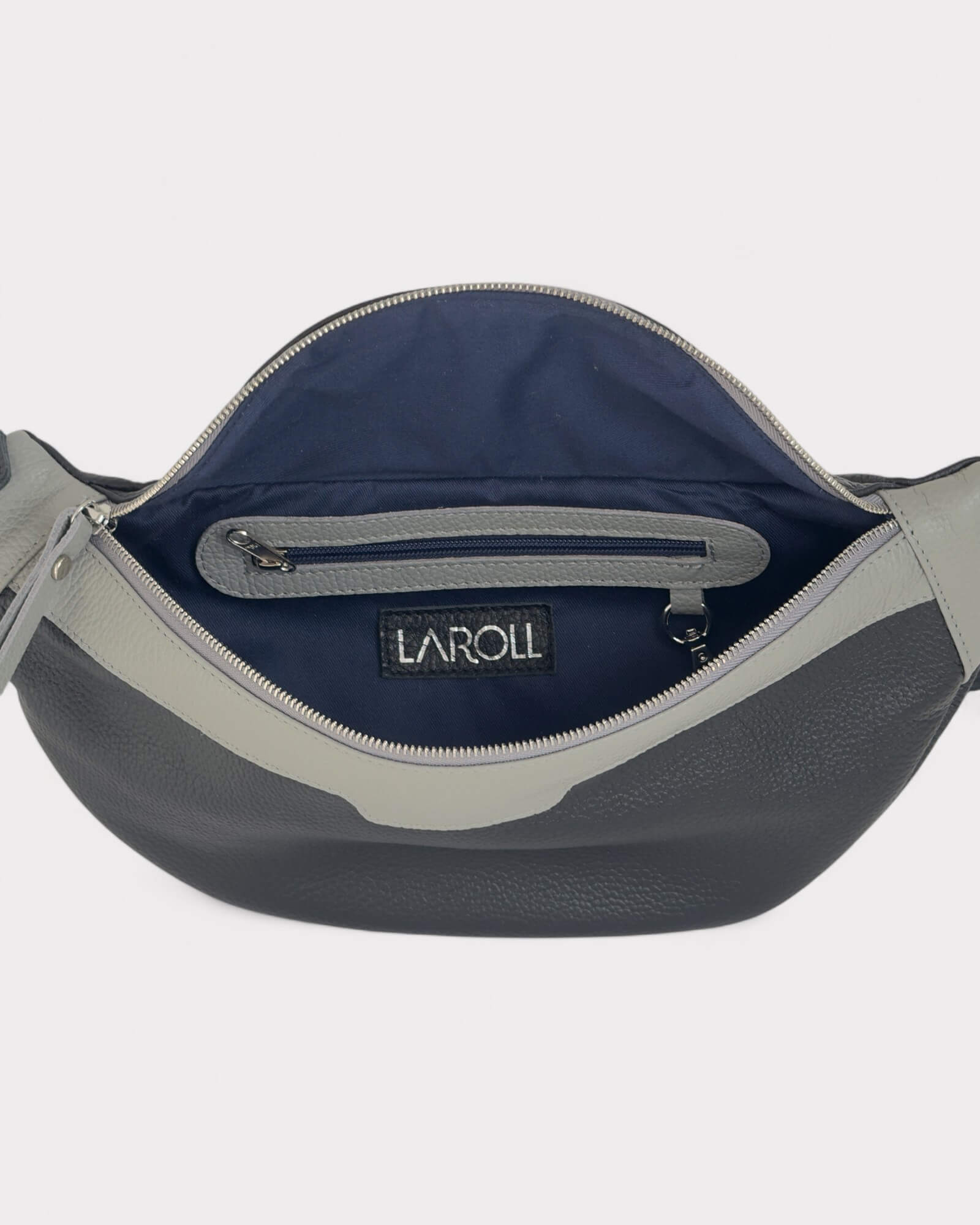 Black and Grey Leather Sling Bag - Soft Crossbody Fanny Pack