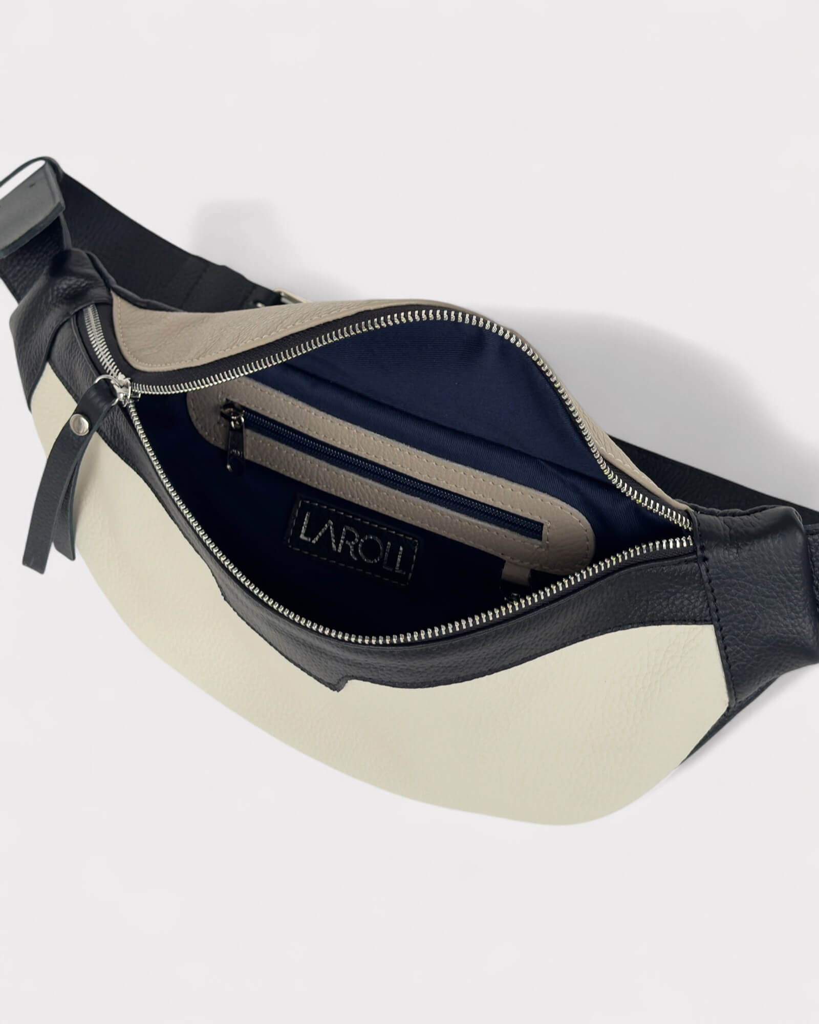 Black and White Leather Sling Bag - Soft Crossbody Fanny Pack