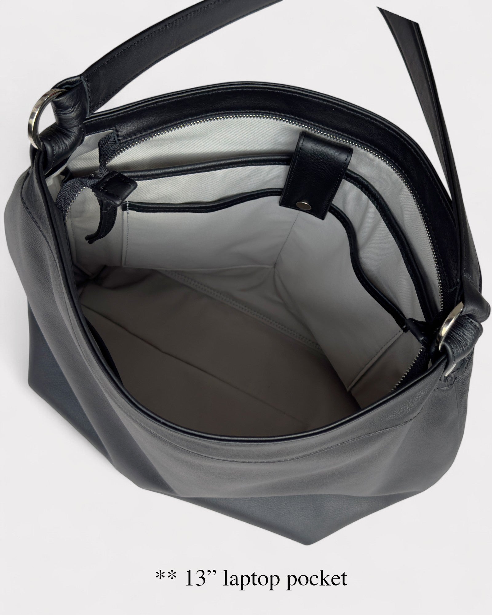 Gray bag with a 13" laptop pocket on a white background