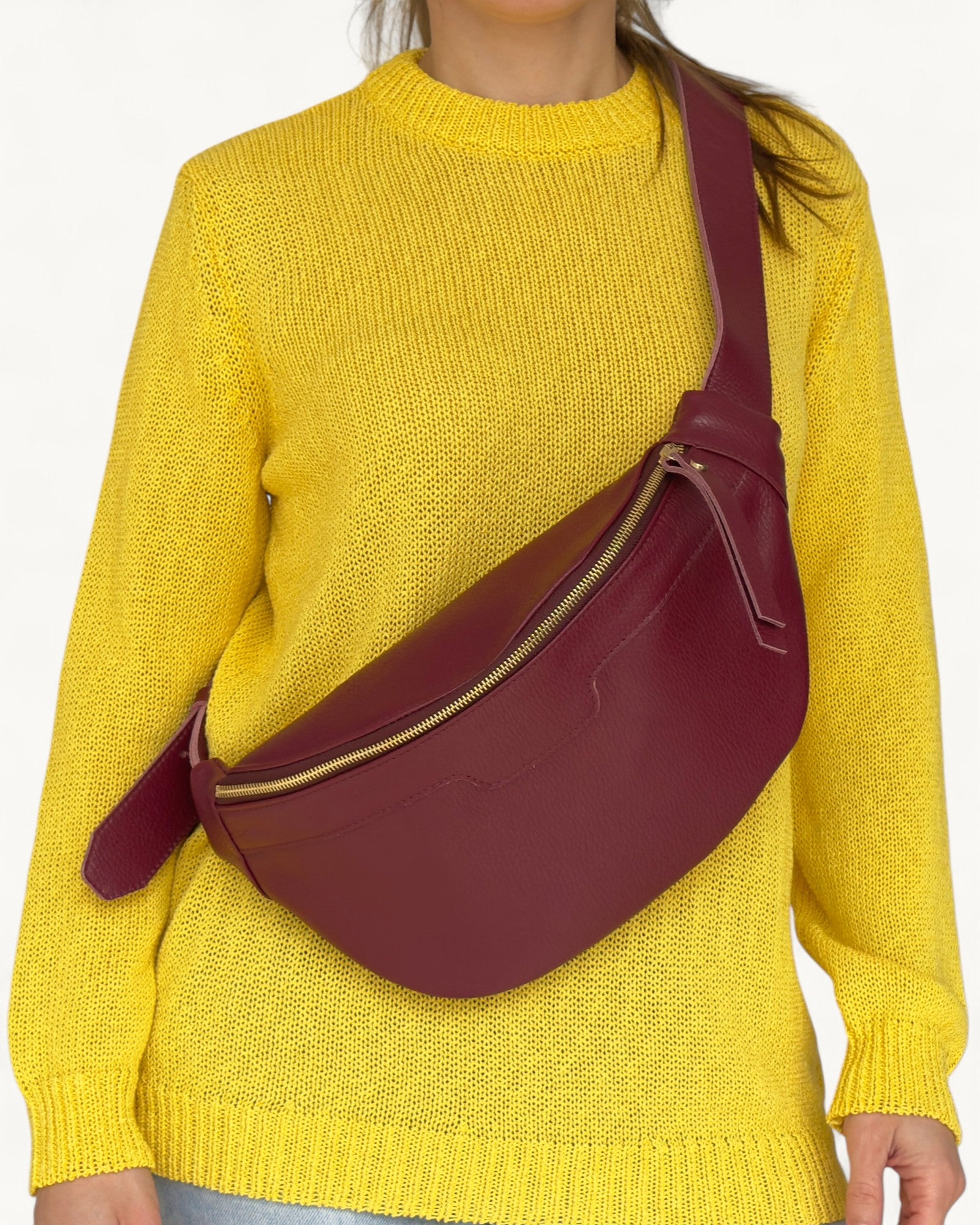 Μπορντό Δερμάτινη Τσάντα Μέσης - Τσάντα Στήθους από Γνήσιο Δέρμα 