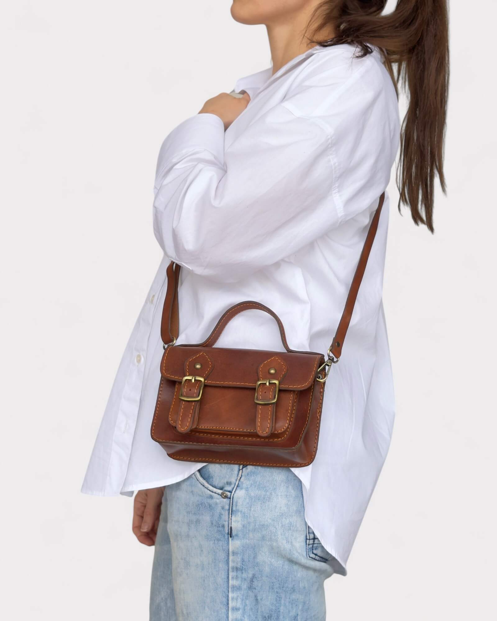 Mini Brown Leather Satchel – Handmade Crossbody Bag