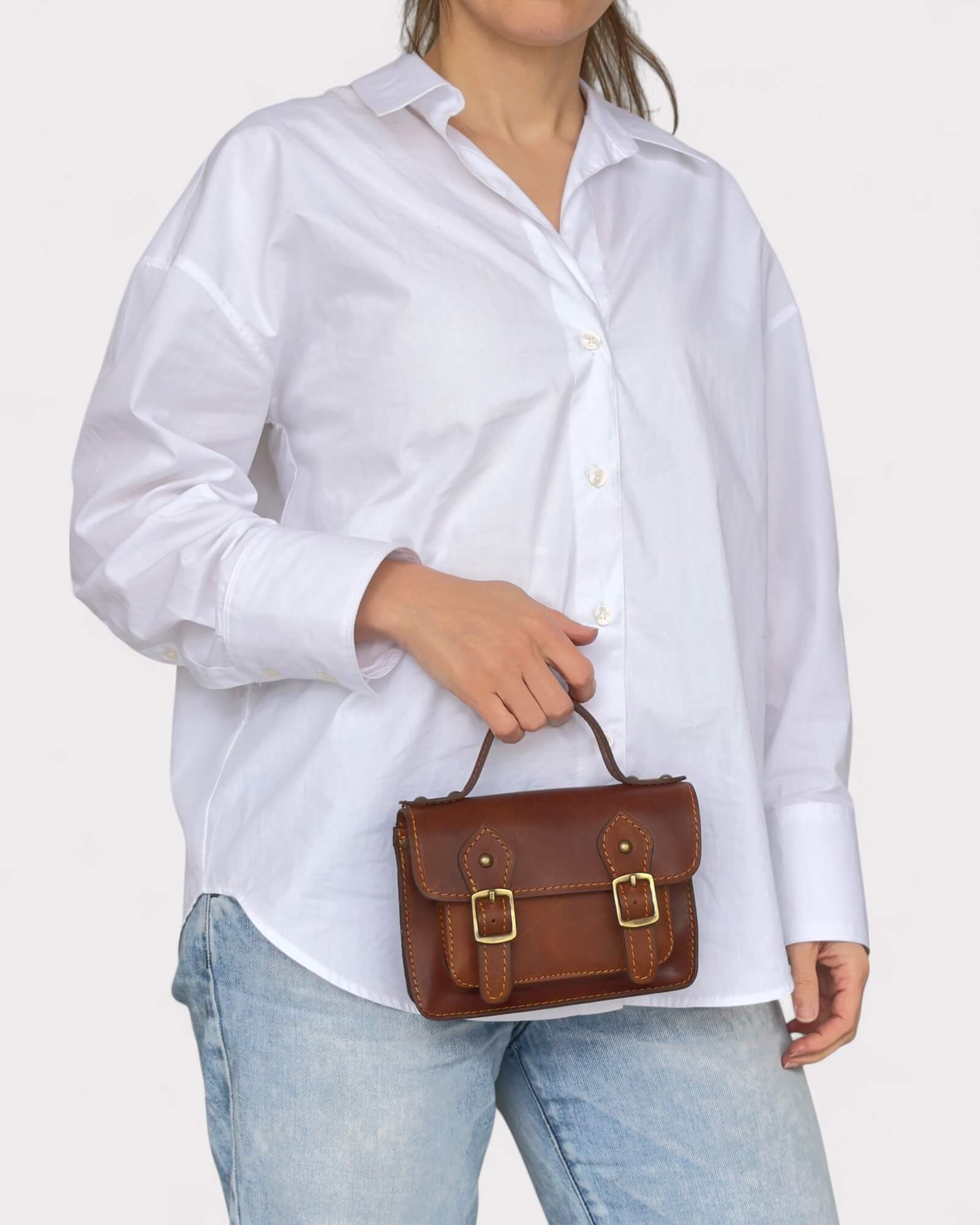 Mini Brown Leather Satchel – Handmade Crossbody Bag