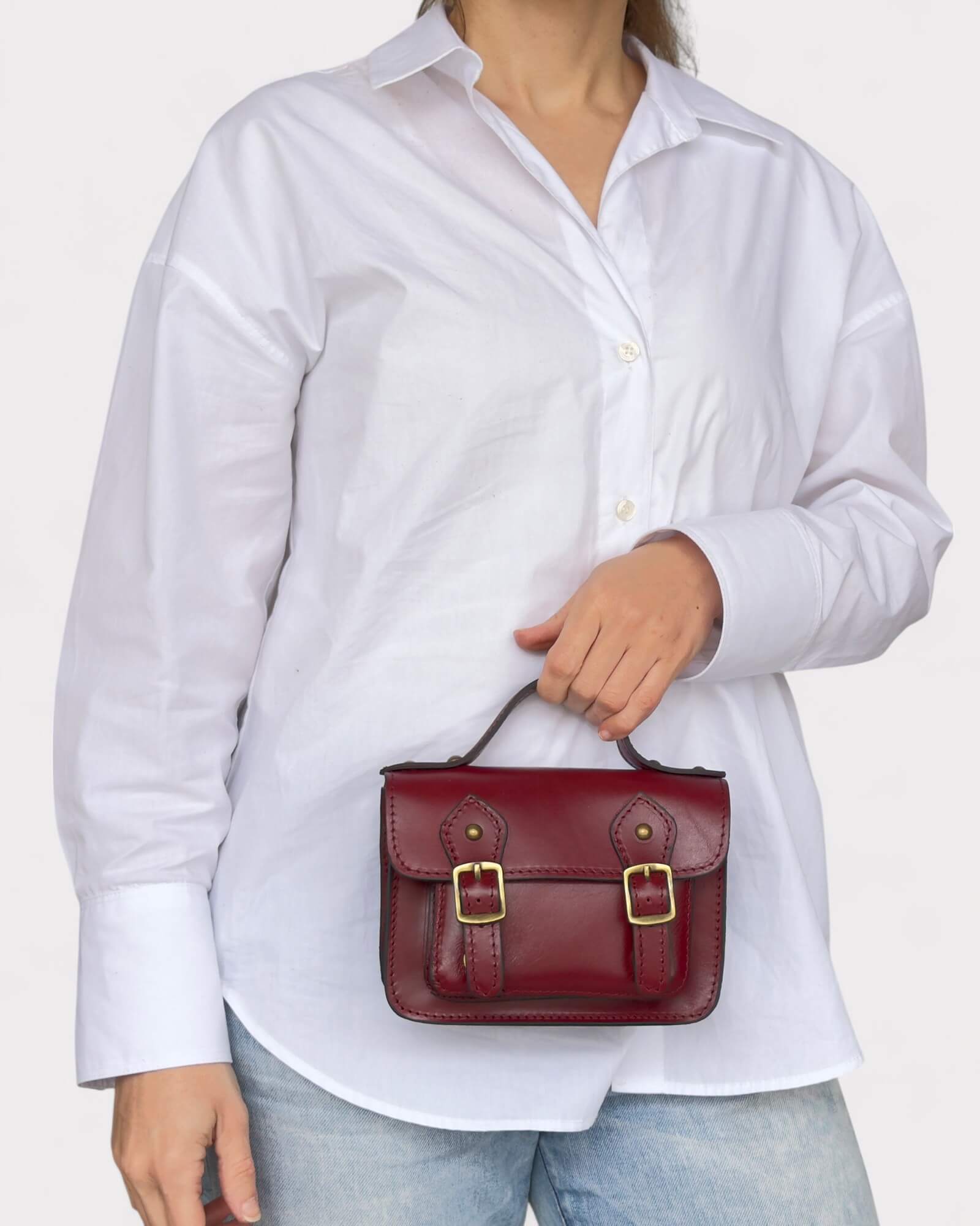 Mini Red Leather Satchel – Handmade Crossbody Bag