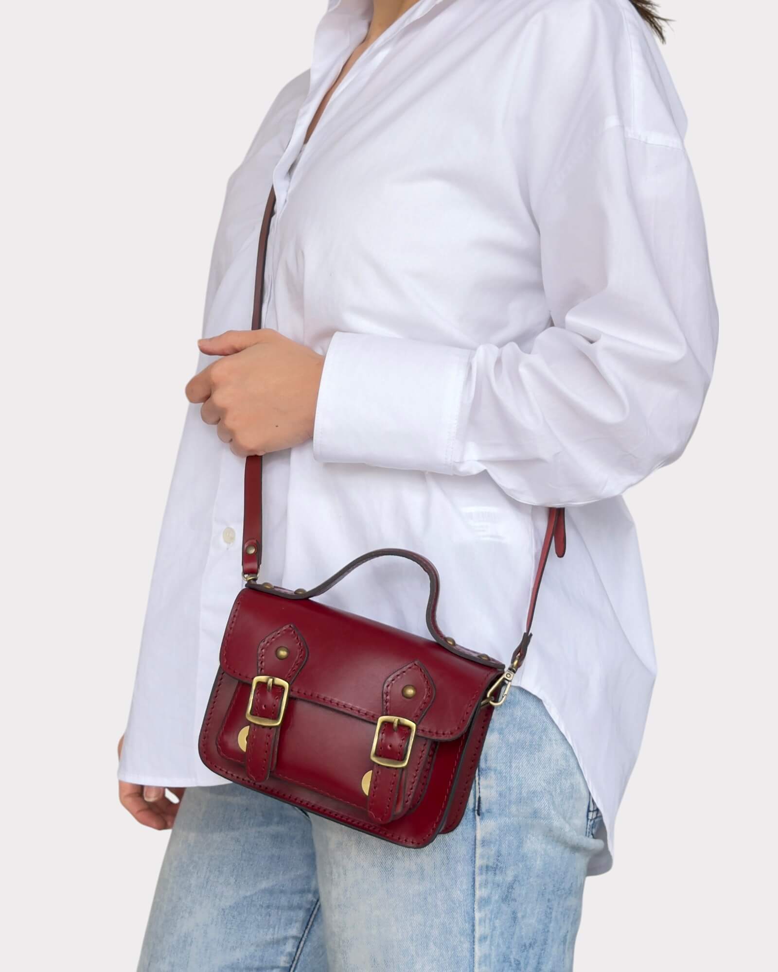 Mini Red Leather Satchel – Handmade Crossbody Bag
