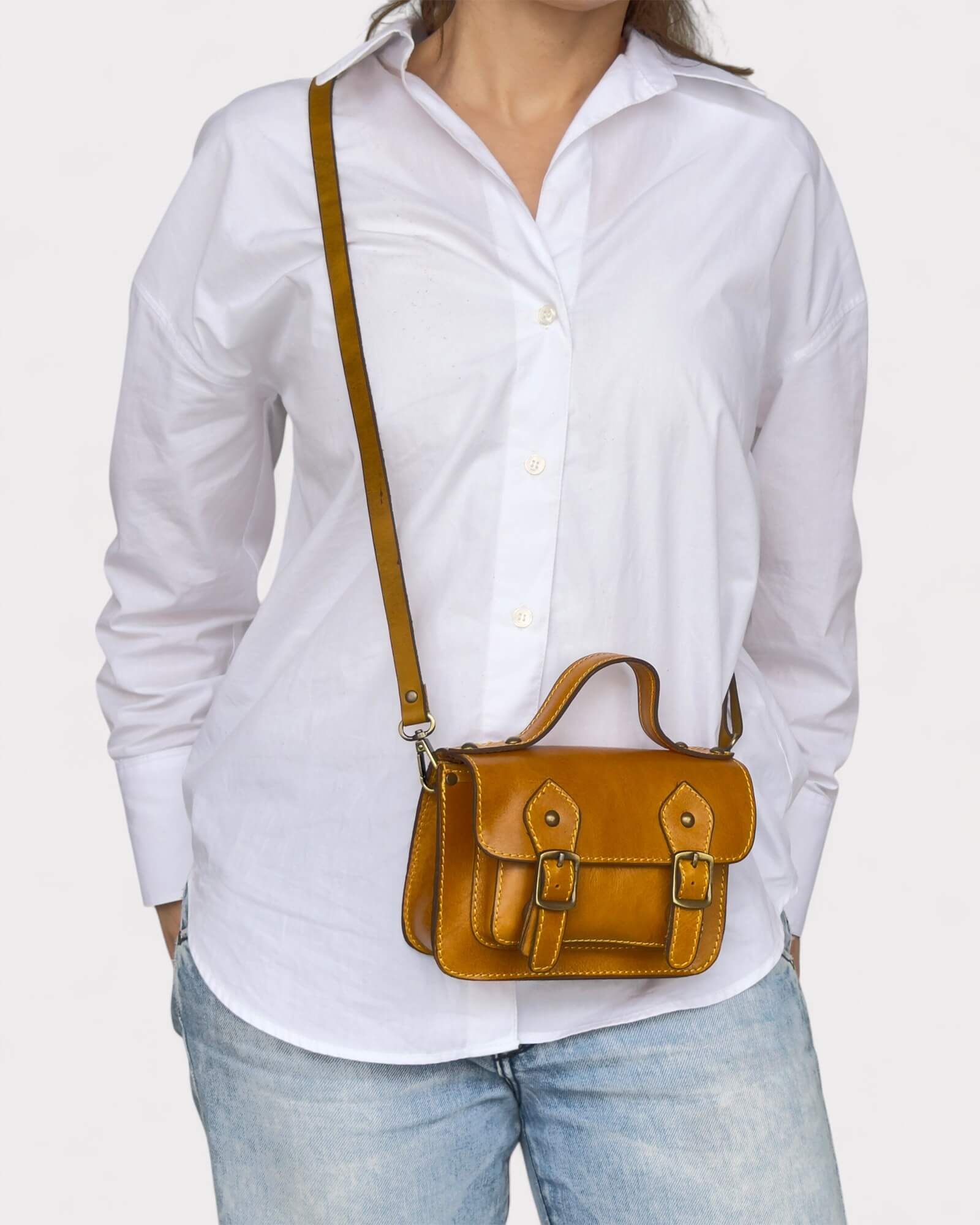 Mini Tan Leather Satchel – Handmade Crossbody Bag