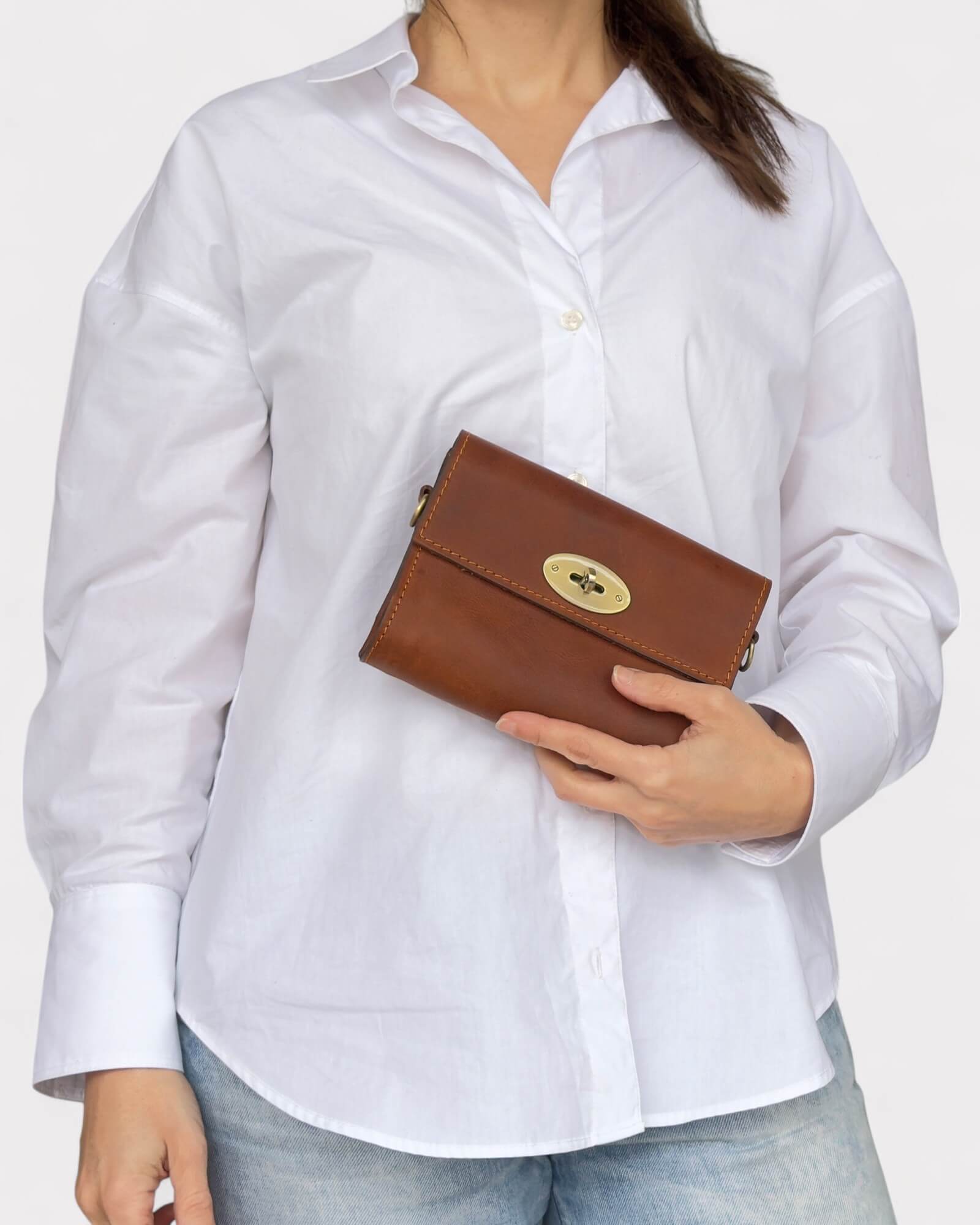 Mini Leather Brown Crossbody Clutch – Handmade Artisan Phone Purse