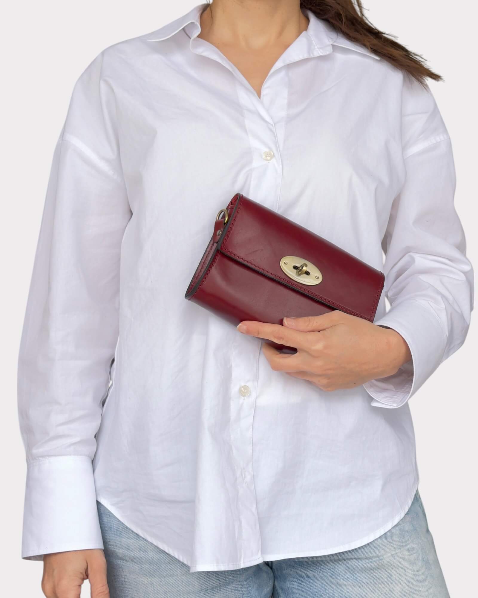 Mini Leather Burgundy-Red Crossbody Clutch – Handmade Artisan Phone Purse