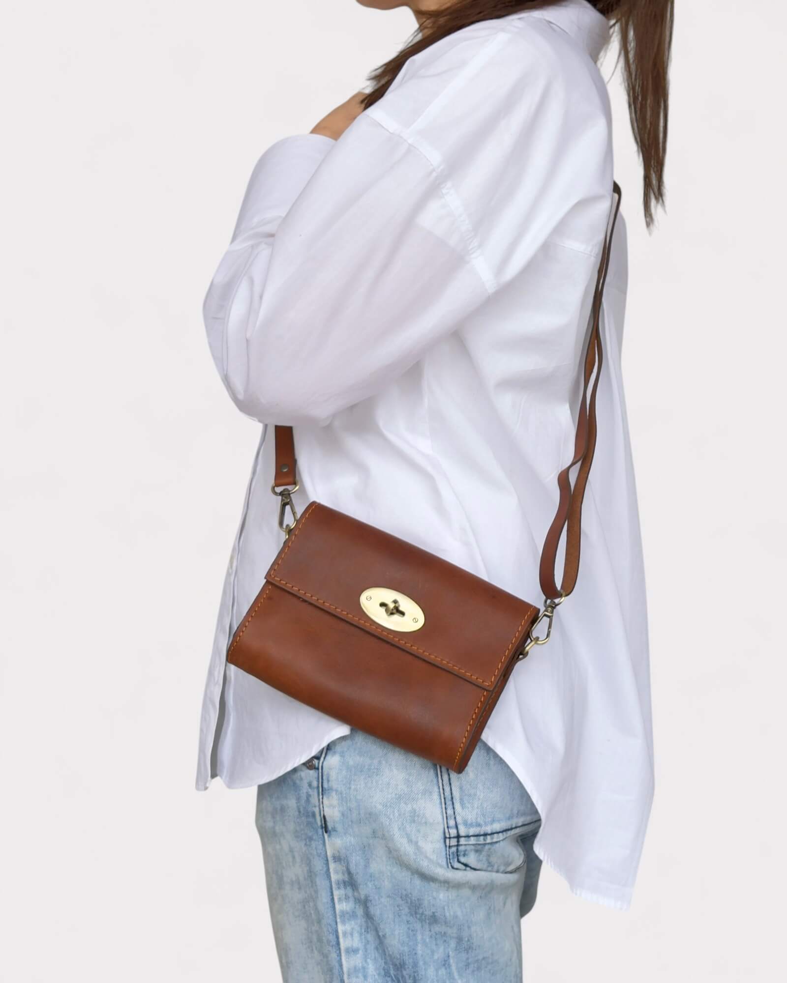 Mini Leather Brown Crossbody Clutch – Handmade Artisan Phone Purse