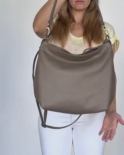 video of medium taupe hobo bag