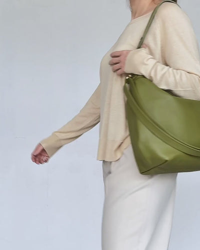 video of olive green hobo bag