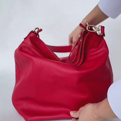 video of red maria hobo bag