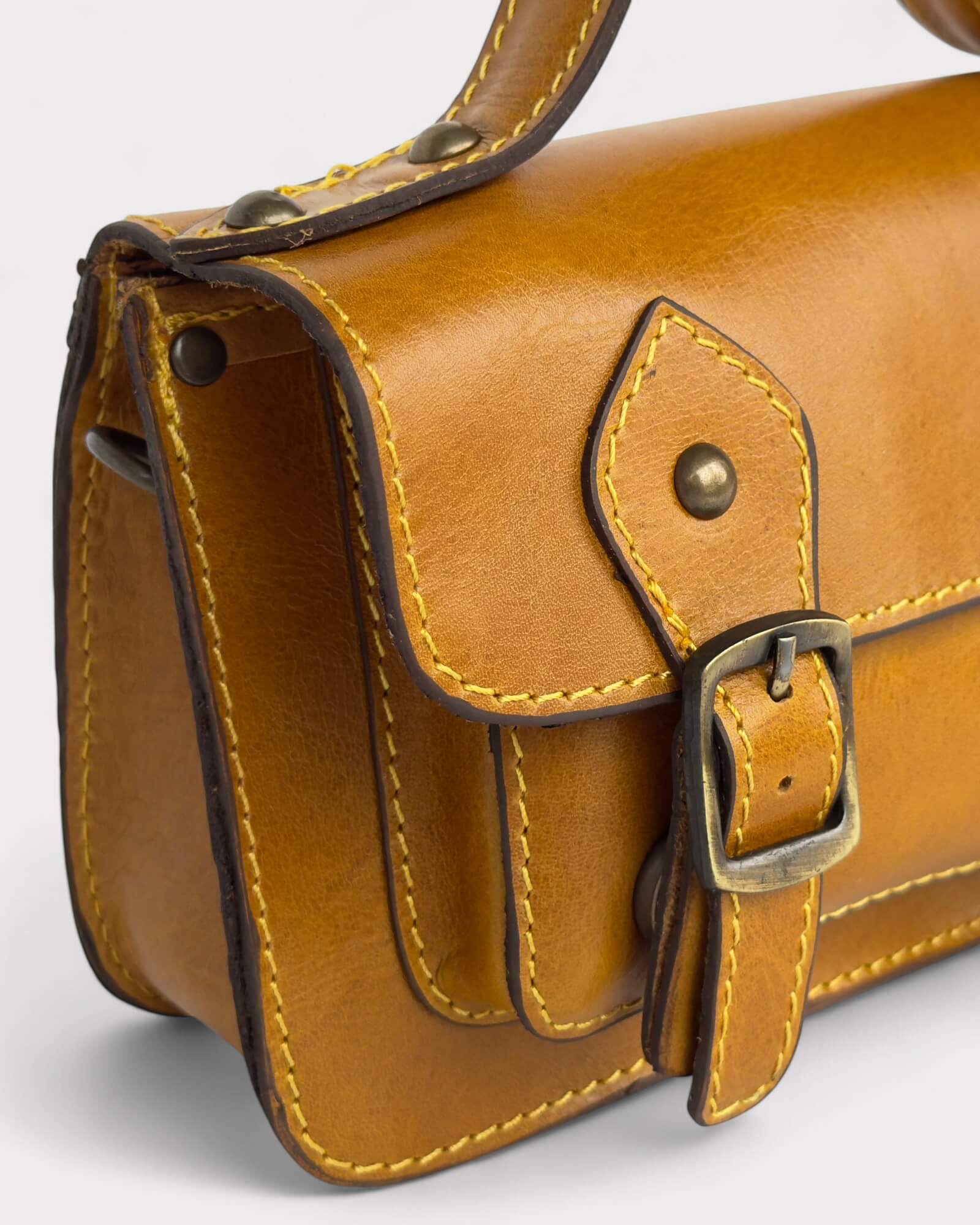 Mini Tan Leather Satchel – Handmade Crossbody Bag