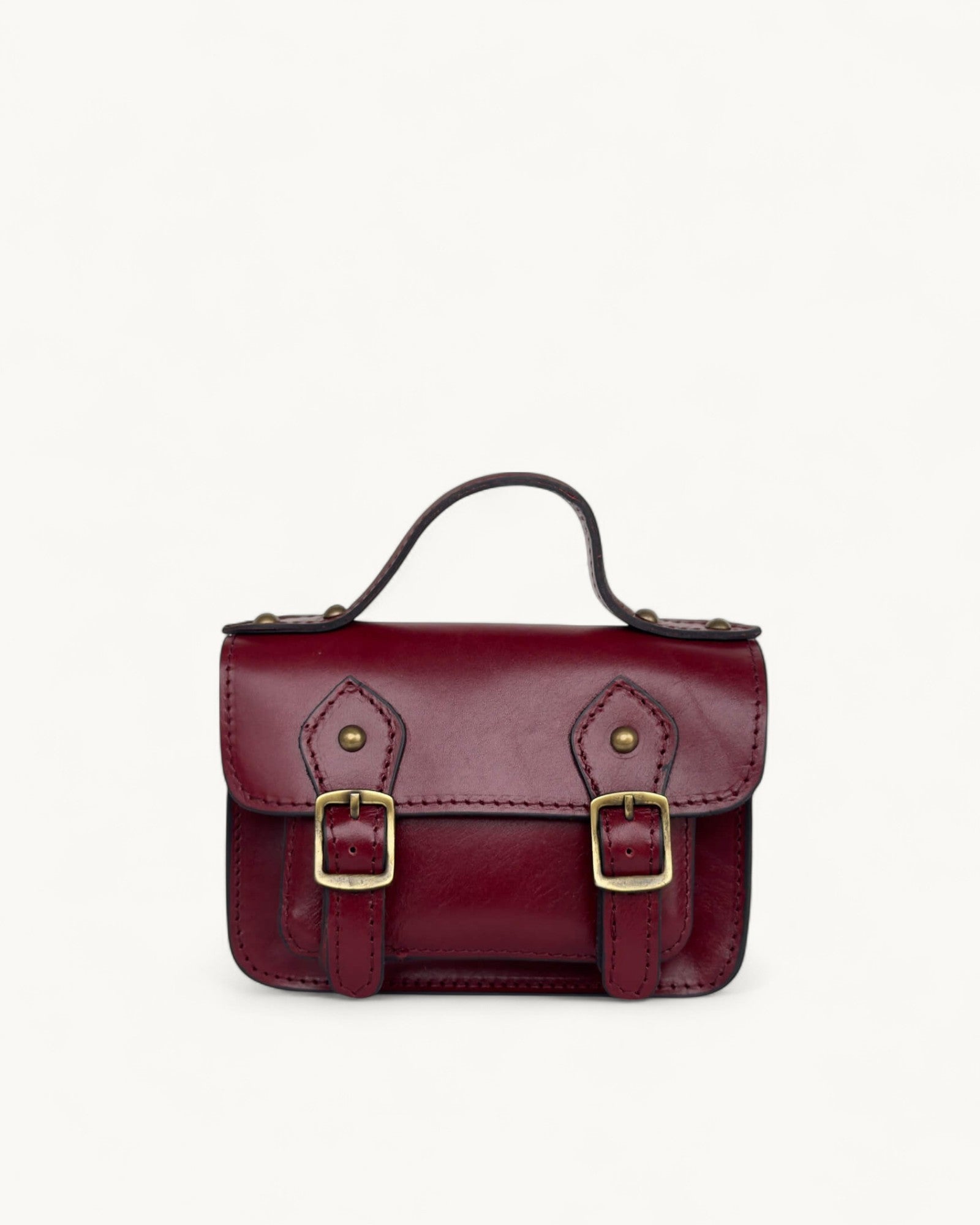 Μίνι Δερμάτινη Τσάντα Ταχυδρόμου  με Εξωτερική Τσέπη - Μπορντό